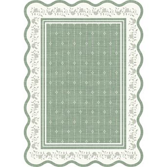 Scalloped Rug Washable Rug Area Rugs for Living Room Non Slip Modern Bordered Accent Carpet