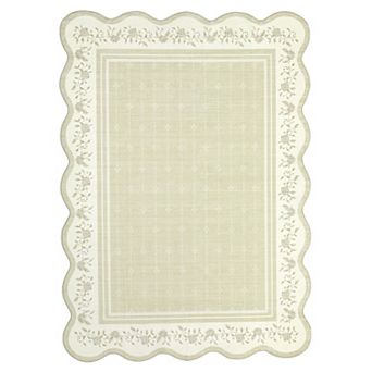 Scalloped Rug Washable Rug Area Rugs for Living Room Non Slip Modern Bordered Accent Carpet