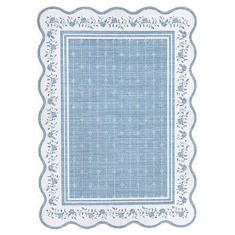 Scalloped Rug Washable Rug Area Rugs for Living Room Non Slip Modern Bordered Accent Carpet