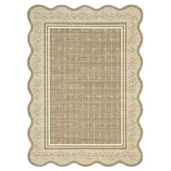 Scalloped Rug Washable Rug Area Rugs for Living Room Non Slip Modern Bordered Accent Carpet