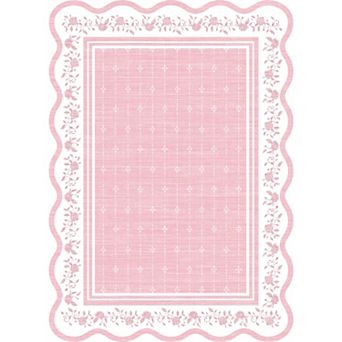 Scalloped Rug Washable Rug Area Rugs for Living Room Non Slip Modern Bordered Accent Carpet
