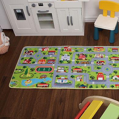 Kids City Road Play Rug, Educational Town Traffic Pattern Carpet, Soft Non-Slip Mat
