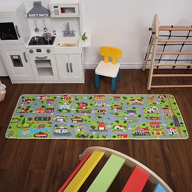 Kids City Road Play Rug, Educational Town Traffic Pattern Carpet, Soft Non-Slip Mat
