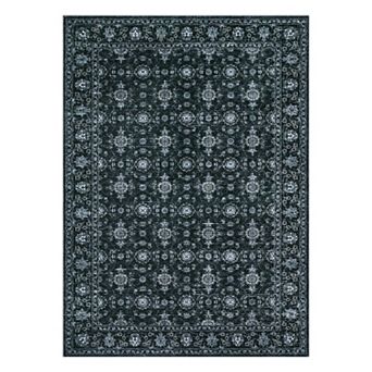 Vintage Oriental Floral Washable Area Rug Low-Pile Wear ＆ Stain-Resistant Non-Slip Soft Carpet