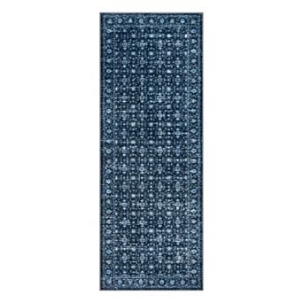 Vintage Oriental Floral Washable Area Rug Low-Pile Wear ＆ Stain-Resistant Non-Slip Soft Carpet