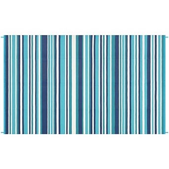 Waterproof Striped Outdoor Rug Reversible UV-Stabilized Wear-Resistant Carpet for Picnic Deck Porch