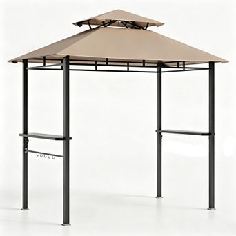 8' x 5' Metal Grill Gazebo, Outdoor BBQ Canopy with Double-Tier Roof, 5 Hooks for Backyard