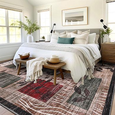 Modern Leaf Geometric Machine Washable Area Rug Ultra Thin Low-Pile Non-Slip Anti-pilling Carpet
