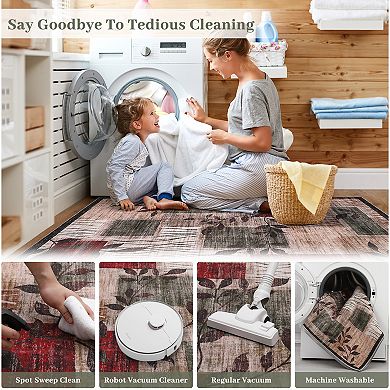 Modern Leaf Geometric Machine Washable Area Rug Ultra Thin Low-Pile Non-Slip Anti-pilling Carpet