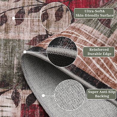 Modern Leaf Geometric Machine Washable Area Rug Ultra Thin Low-Pile Non-Slip Anti-pilling Carpet