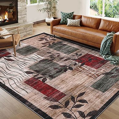 Modern Leaf Geometric Machine Washable Area Rug Ultra Thin Low-Pile Non-Slip Anti-pilling Carpet