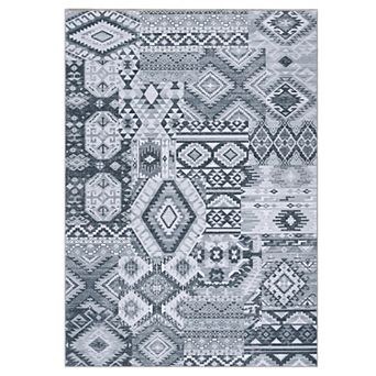 Faironly Abstract Geometric Machine Washable Area Rug Non-Slip Low-Pile Wear-Resistant Carpet