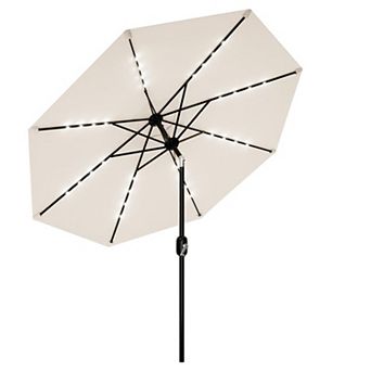 10FT Solar LED Patio Umbrella 8 Windproof Ribs Alloy Steel Pole Waterproof UV Block