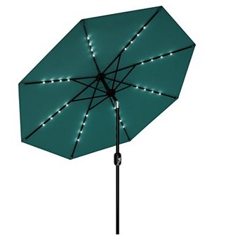 10FT Solar LED Patio Umbrella 8 Windproof Ribs Alloy Steel Pole Waterproof UV Block