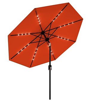10FT Solar LED Patio Umbrella 8 Windproof Ribs Alloy Steel Pole Waterproof UV Block
