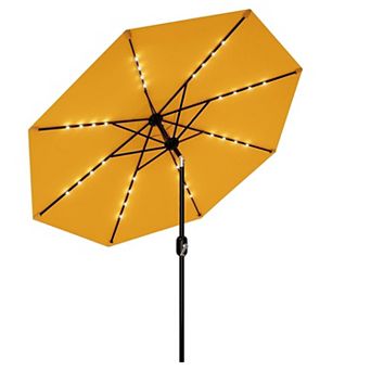 10FT Solar LED Patio Umbrella 8 Windproof Ribs Alloy Steel Pole Waterproof UV Block