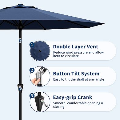 10FT Waterproof UV Resistant Patio Umbrella 8 Iron Ribs Crank Lift Push Button Tilt