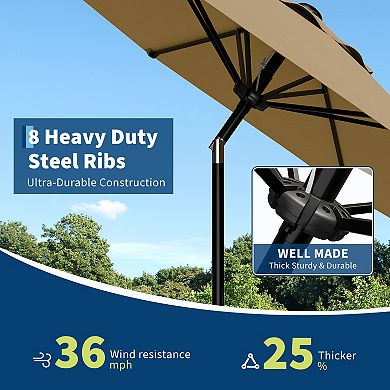10FT Waterproof UV Resistant Patio Umbrella 8 Iron Ribs Crank Lift Push Button Tilt