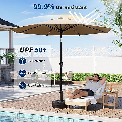 10FT Waterproof UV Resistant Patio Umbrella 8 Iron Ribs Crank Lift Push Button Tilt