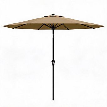 10FT Waterproof UV Resistant Patio Umbrella 8 Iron Ribs Crank Lift Push Button Tilt