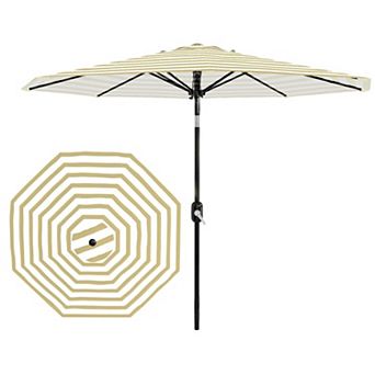 10FT 8 Sturdy Ribs Striped Patio Umbrella Waterproof UV Protection with Crank Tilt