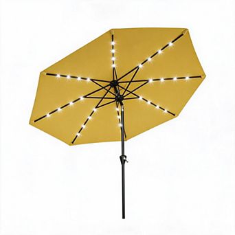 10FT Solar LED Patio Umbrella 8 Ribs Crank Lift Push Button Tilt UV Protection