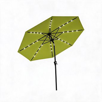10FT Solar LED Patio Umbrella 8 Ribs Crank Lift Push Button Tilt UV Protection