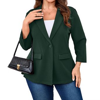 Plus Size Women Peak Lapel Button Casual Business Blazer Open Front Suit Jacket with Pockets