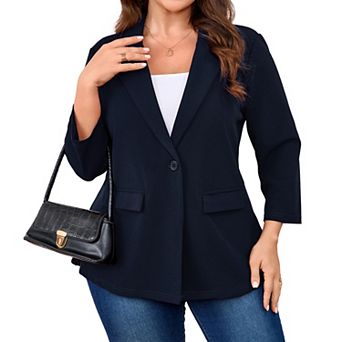 Plus Size Women Peak Lapel Button Casual Business Blazer Open Front Suit Jacket with Pockets