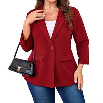 Plus Size Women Peak Lapel Button Casual Business Blazer Open Front Suit Jacket with Pockets