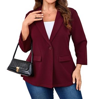 Plus Size Women Peak Lapel Button Casual Business Blazer Open Front Suit Jacket with Pockets