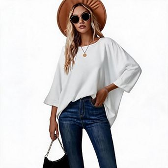 Women's Batwing Short Sleeve Oversized T Shirt Asymmetric Hem Loose Fit Casual Summer Tunic Top