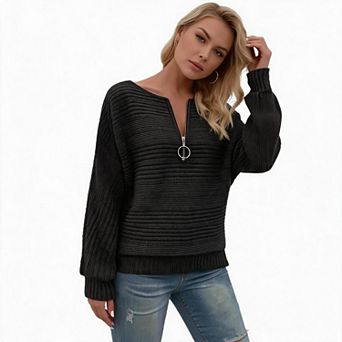 Women’s Crew Neck Striped Oversized Quarter Zip Pullover Fashion Casual Daily Outfit Top