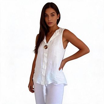 Womens Solid Wrinkle Free Sleeveless Button Down Blouse Business Casual Office Work Top