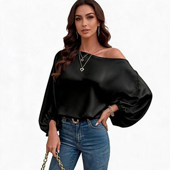 Women’s Off The Shoulder 3/4 Length Sleeve Asymmetrical Blouse Business Casual Daily Top