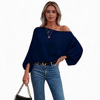 Women’s Off The Shoulder 3/4 Length Sleeve Asymmetrical Blouse Business Casual Daily Top