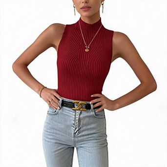 Women’s Sleeveless Stretchy Knit Turtleneck Vest, Lightweight Slim Fit All Season Layering Top
