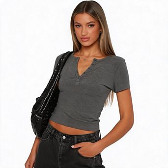 Women’s Ribbed Henley Button Short Sleeve Tee Slim Fit Basic Casual Summer Fashion Blouse Top