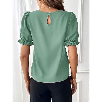 Women's Crew Neck Short Sleeve Loose Blouse, Solid Casual Top for Work Daily