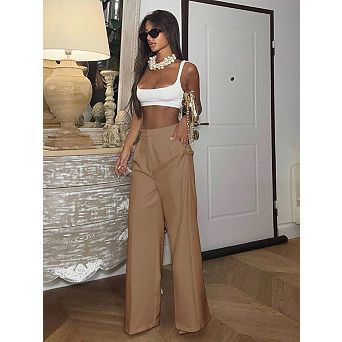 Women's High Waist Straight Wide Leg Pants, Solid Work Trousers for Office Daily