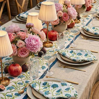 Table Runner Linen Floral Block Print