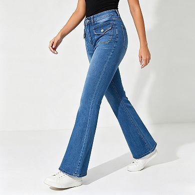 Women's High Waist Stretch Jeans Slim Fit Bootcut Denim Pants Decorative Front Pockets