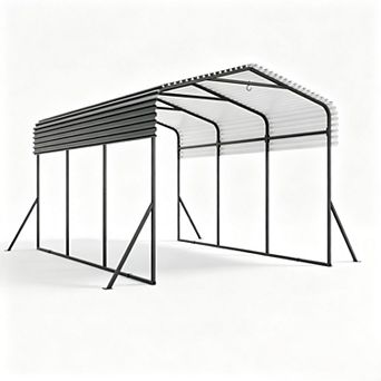10x15 FT Metal Carport Canopy - Galvanized Steel Roof, Triple-Braced Frame
