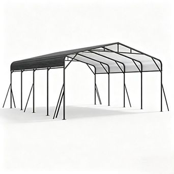 20X20 ft Metal Carport, Garage Shelter Shade with Reinforced Base and Galvanized Steel Roof