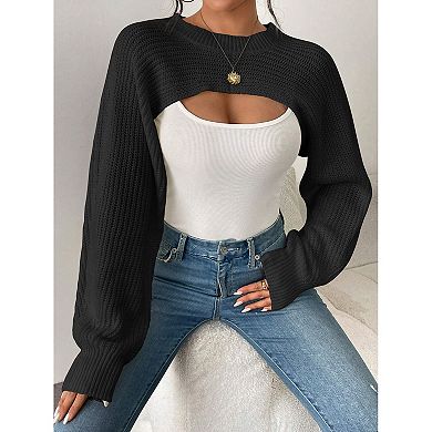 Women Knit Pullover Shrug Long Sleeve Cropped Sweater Top