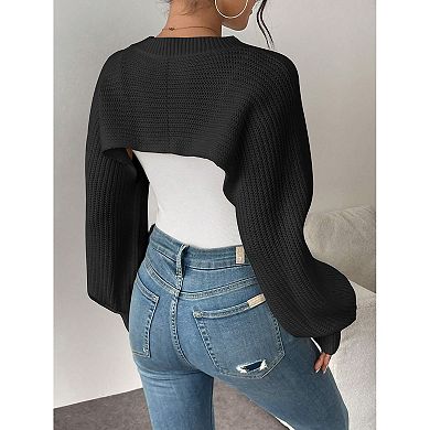 Women Knit Pullover Shrug Long Sleeve Cropped Sweater Top