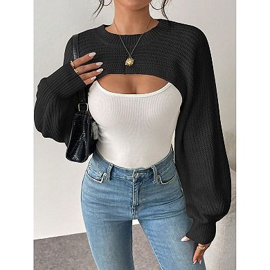 Women Knit Pullover Shrug Long Sleeve Cropped Sweater Top