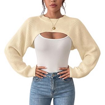 Women Knit Pullover Shrug Long Sleeve Cropped Sweater Top