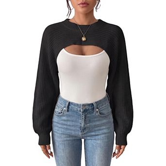 Women Knit Pullover Shrug Long Sleeve Cropped Sweater Top