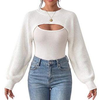 Women Knit Pullover Shrug Long Sleeve Cropped Sweater Top